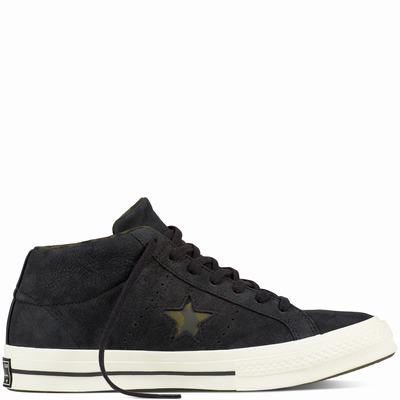 Converse One Star Nubuck Utility Camo Mid Tops Womens - Black Shoes (576OJMNW)